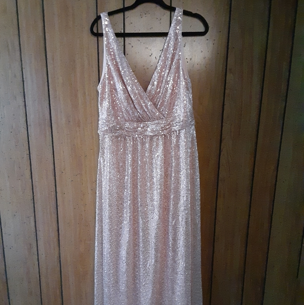 Davids Bridal Rose gold floor length dress